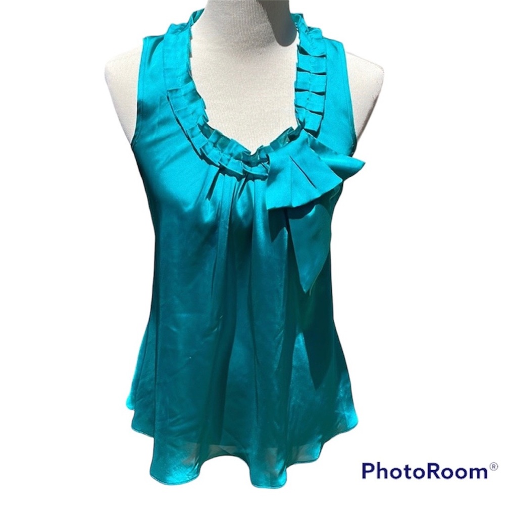 Spenser Turquoise Satiny Sleeveless Ruffled Babydoll Top